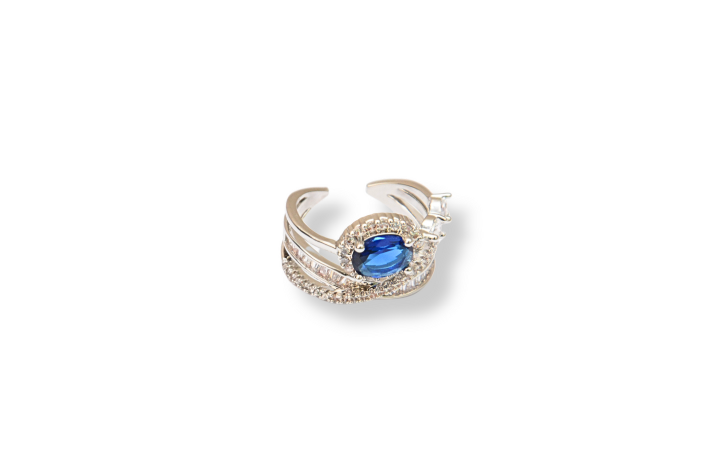 Sapphire Blue Silver Plated Twisted Adjustable Ring