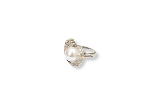 Dainty Silver Ring with Pearl Accent - Adjustable Size