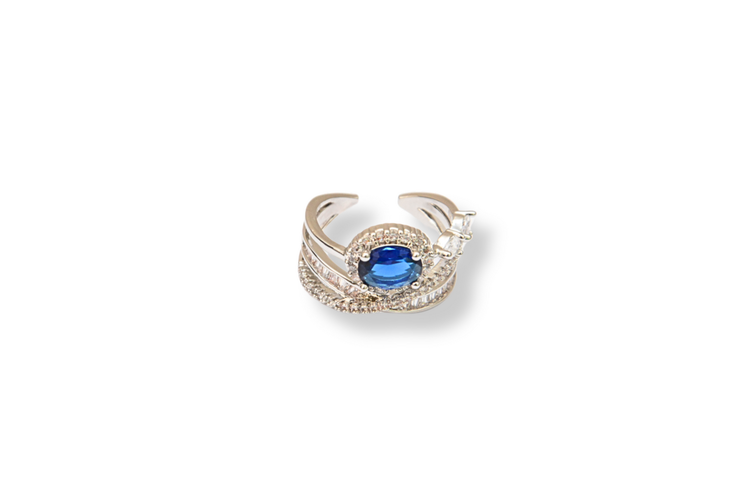 Sapphire Blue Silver Plated Twisted Adjustable Ring