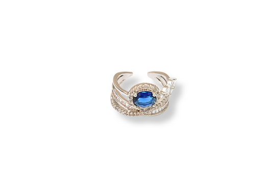 Sapphire Blue Silver Plated Twisted Adjustable Ring
