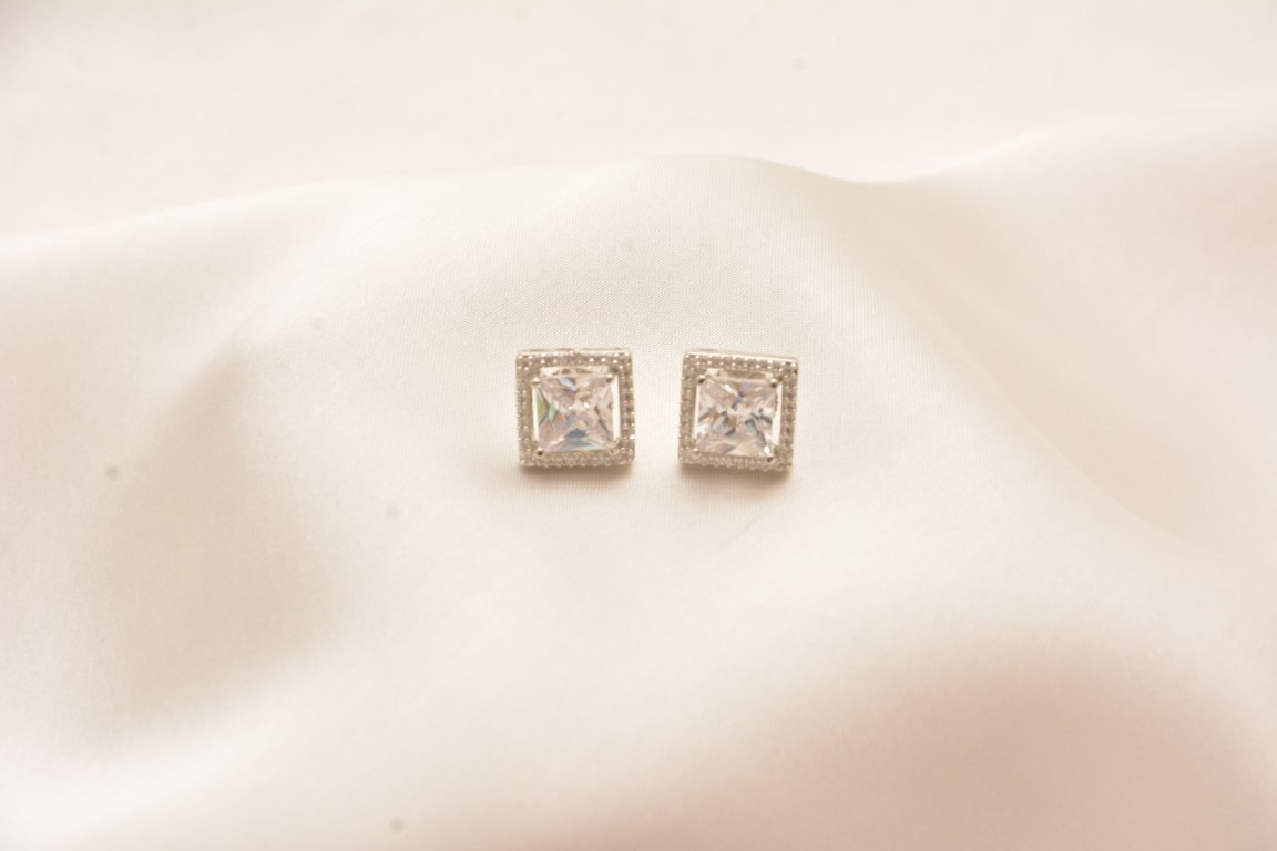 square gem stud earrings