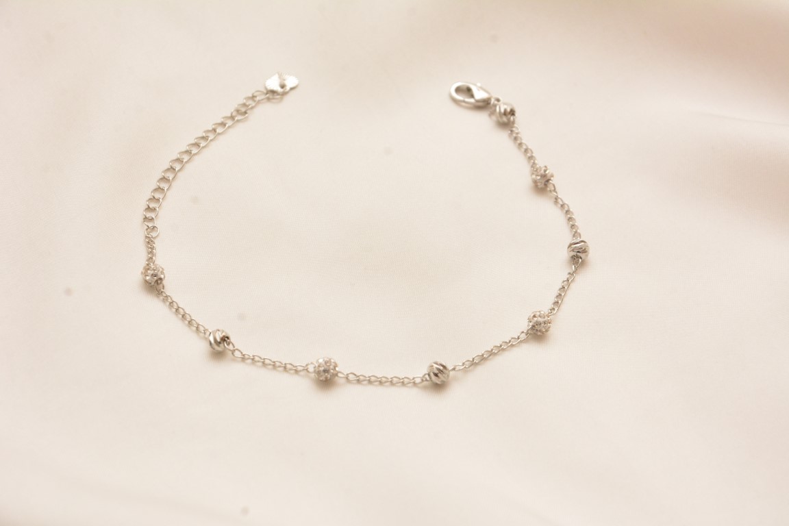 silver zirconia beaded anklet