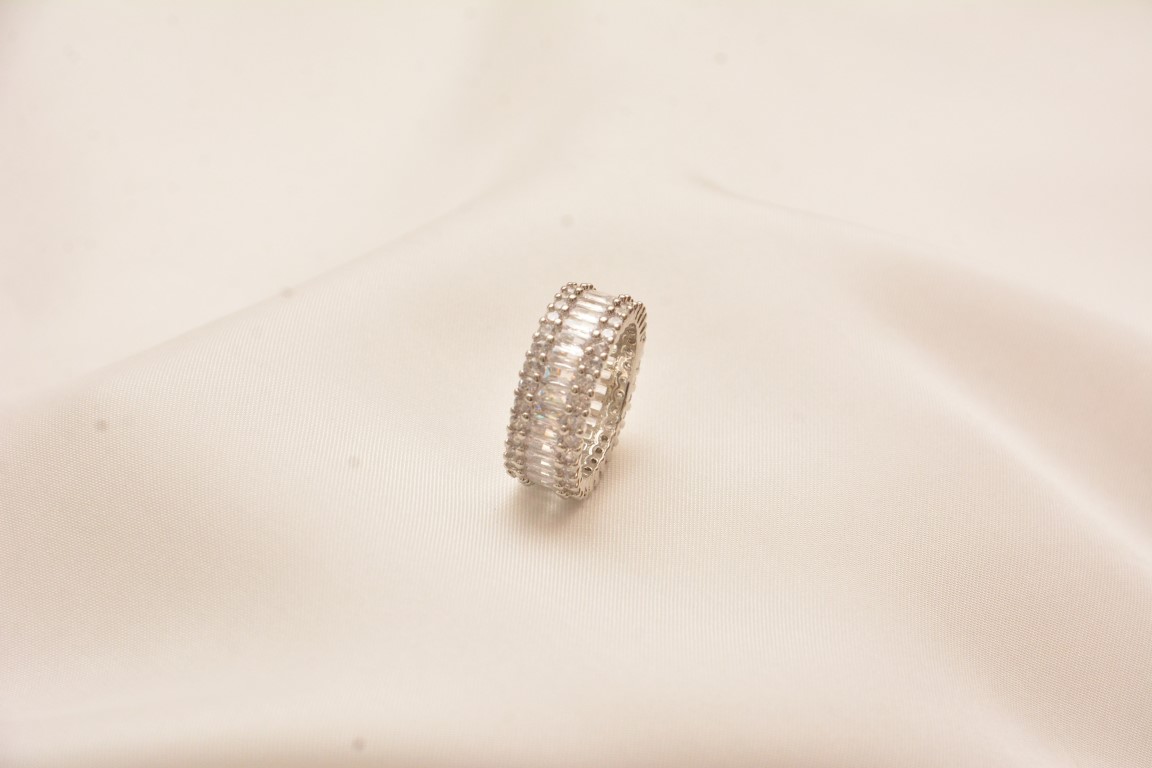 dainty zirconia silver band for girls