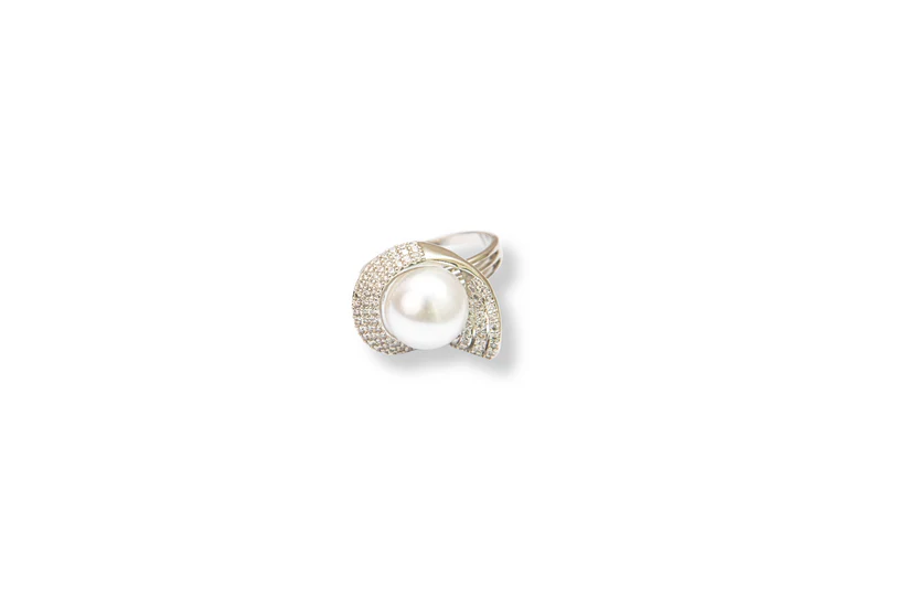 dainty silver ring with pearl accent adjustable size