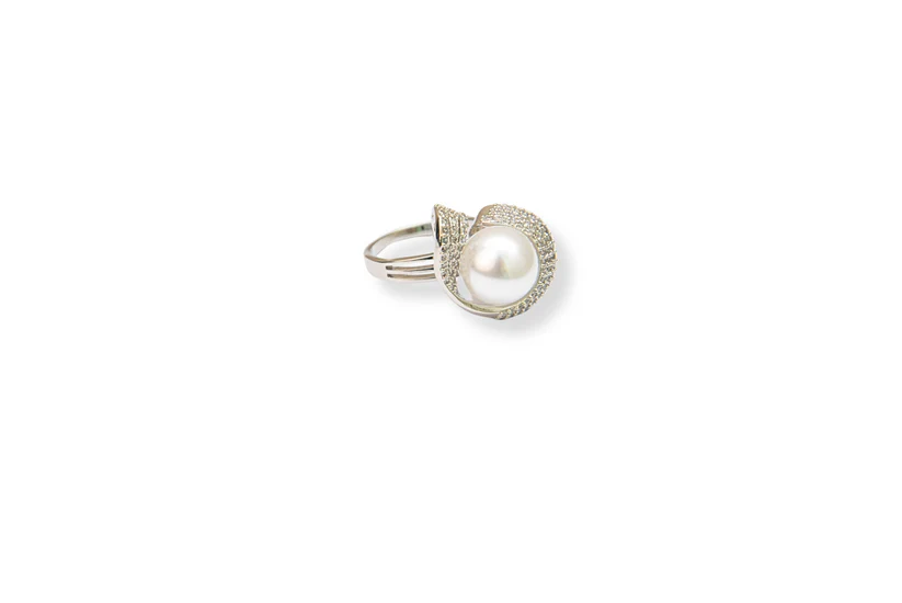 dainty silver ring with pearl accent adjustable size dainty silver ring with pearl accent adjustable size