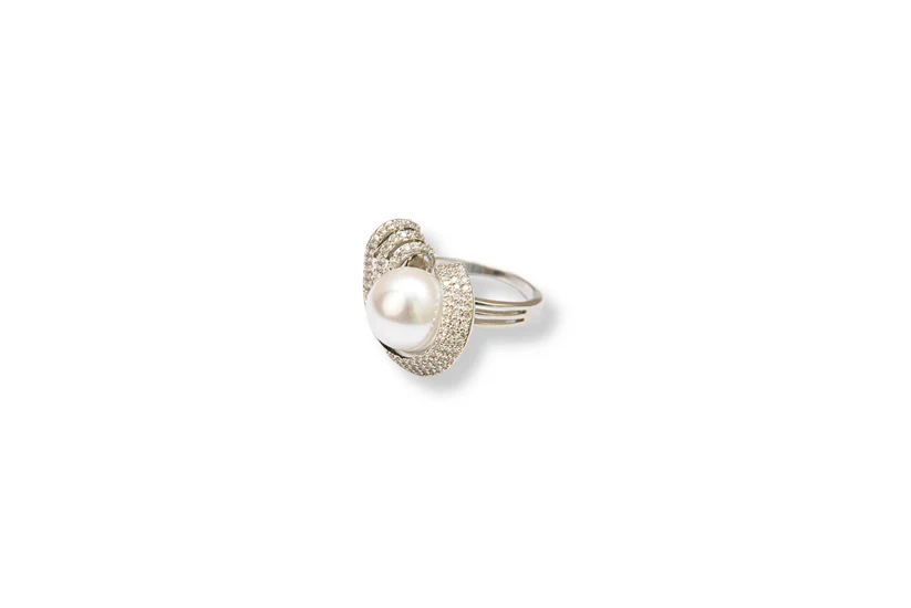 dainty silver ring with pearl accent adjustable size dainty silver ring with pearl accent adjustable size
